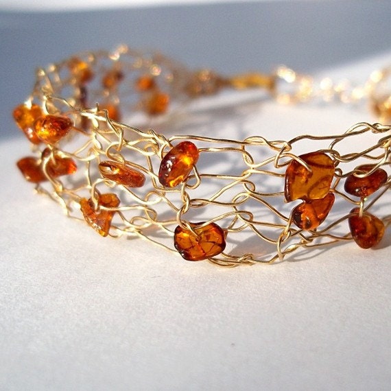 14k Gold Wire Bracelet - Amber - Eternal - Free Shipping