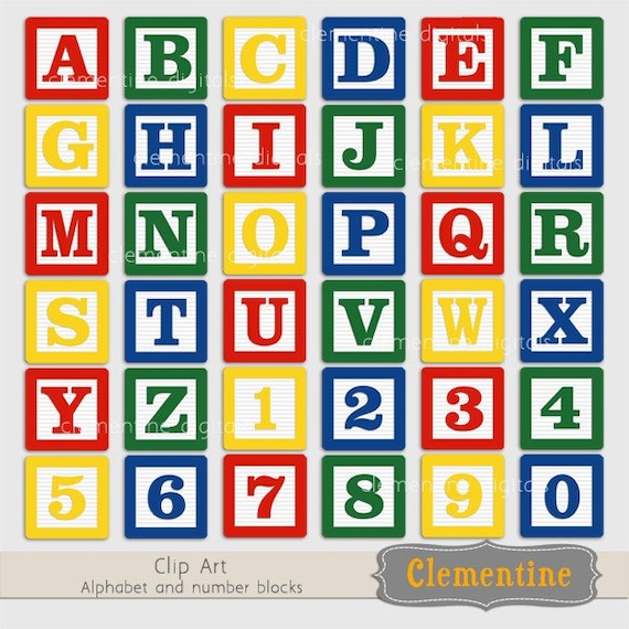 Alphabet blocks clip art for card making, invitations, scrapbooking, 