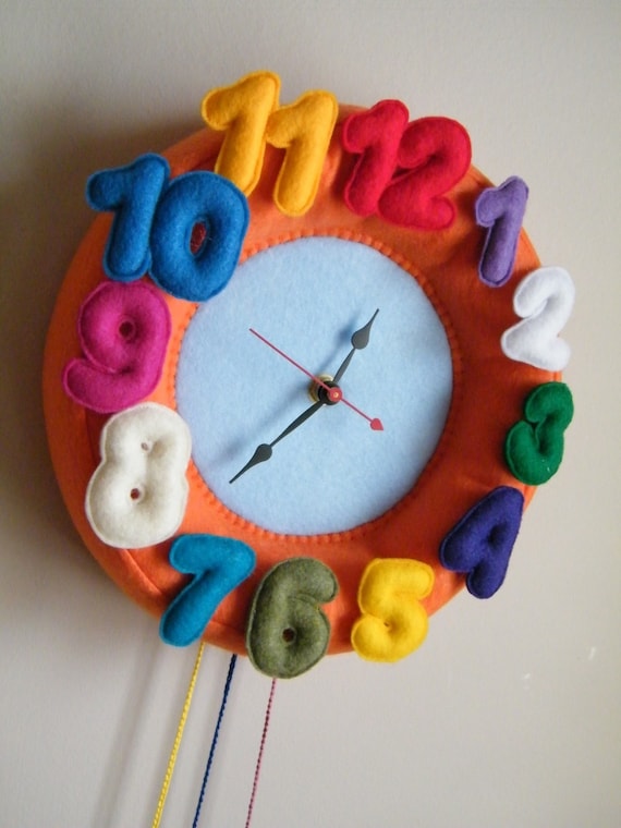 Children Wall Felt Clock - Round Orange
