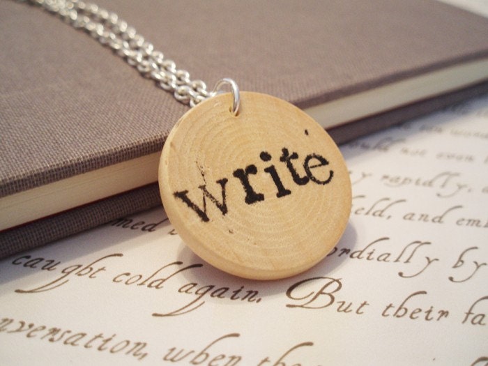Hand Stamped Write Necklace in Typewriter Font