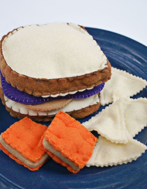 Felt Play Food Peanut Butter and Jelly Sandwich with Crackers and Tortilla Chips