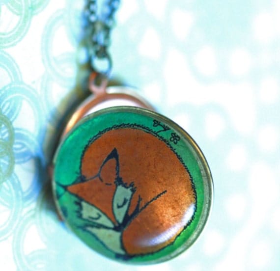 Locket art necklace, Lillebelle the Sleeping Fox
