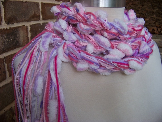Hand Knit Scarf -Pink Clouds Skinny Scarf - Free Shipping with purchase of 2 or more scarves
