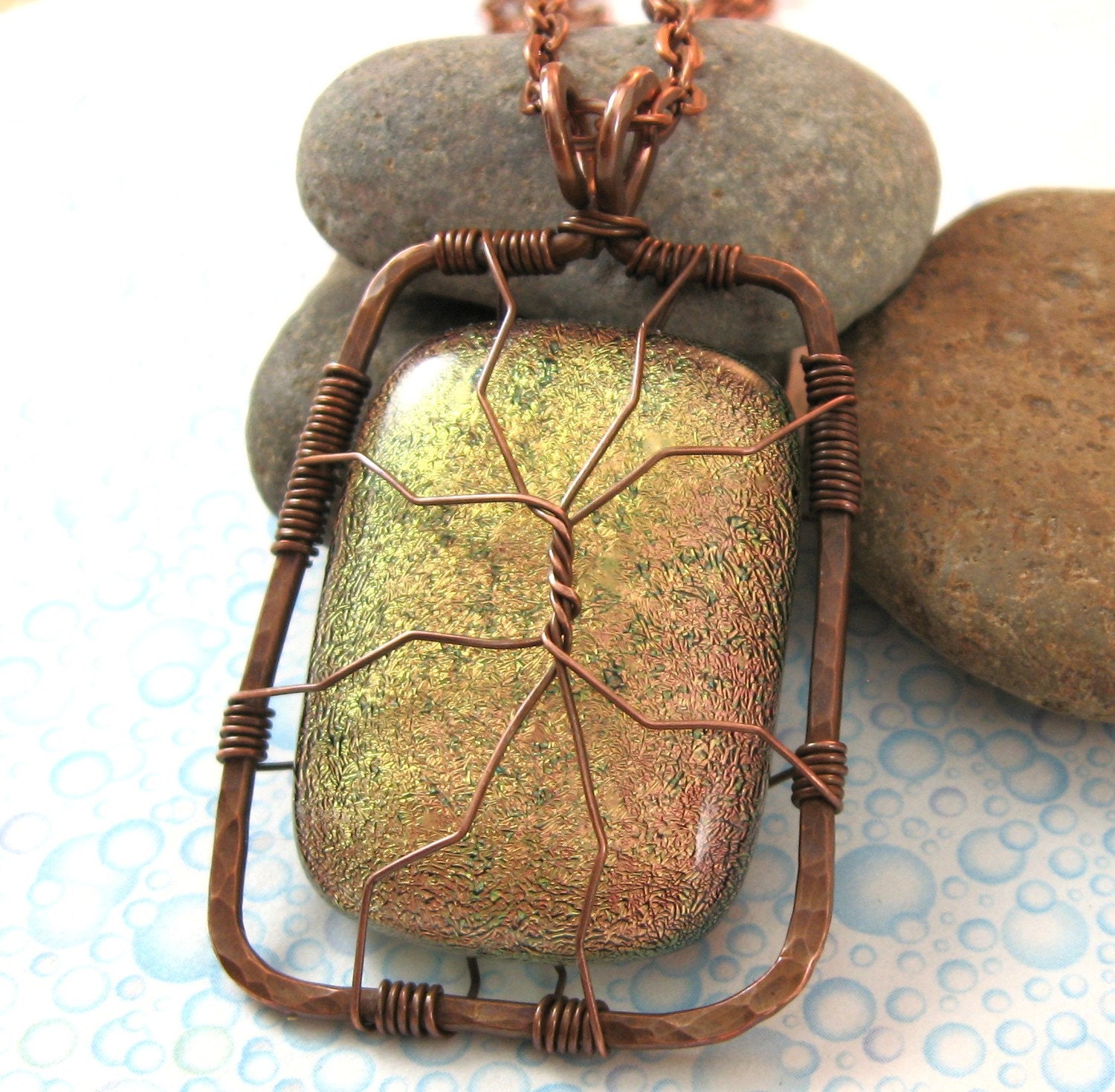 Copper Caged Dichroic Necklace