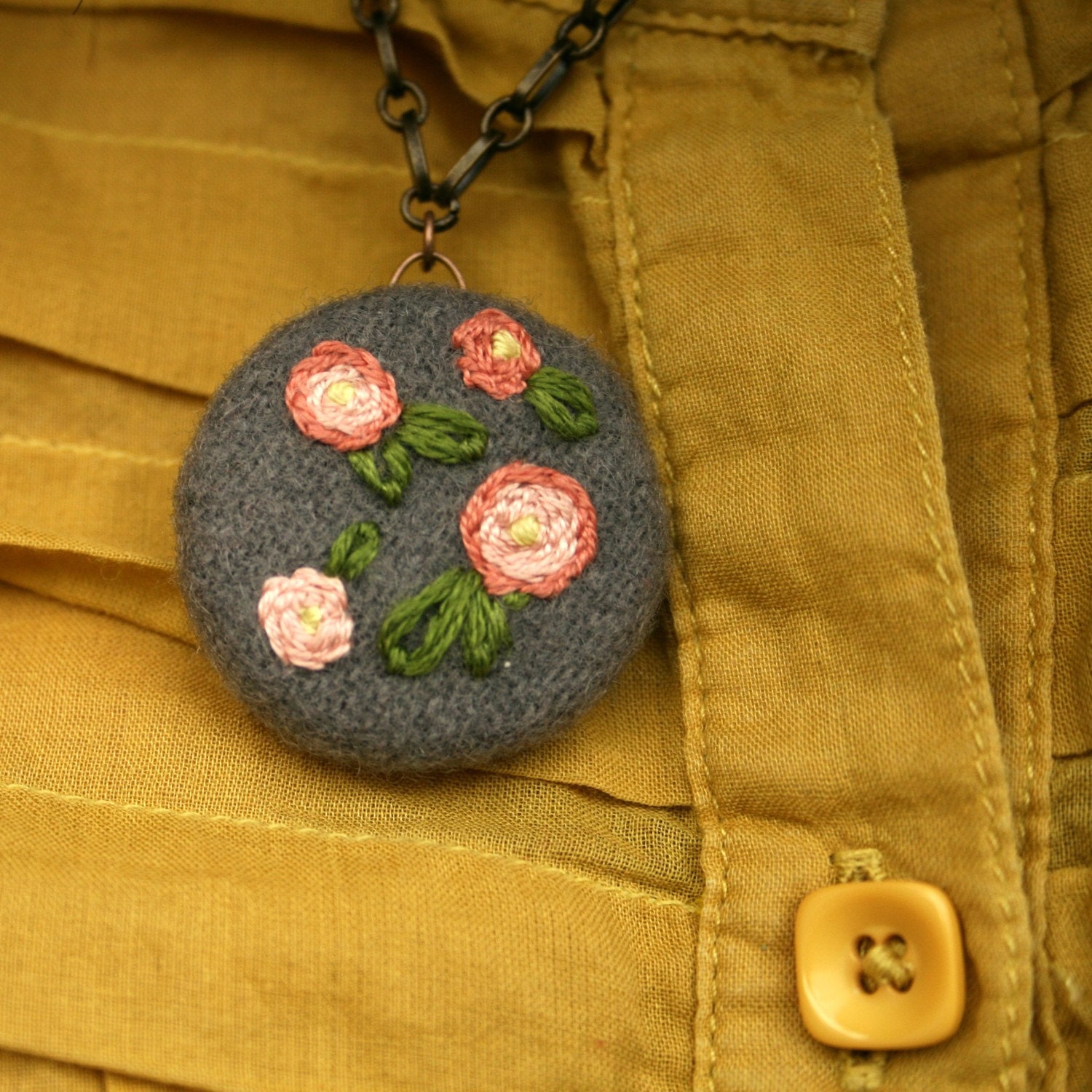 Embroidered flower necklace