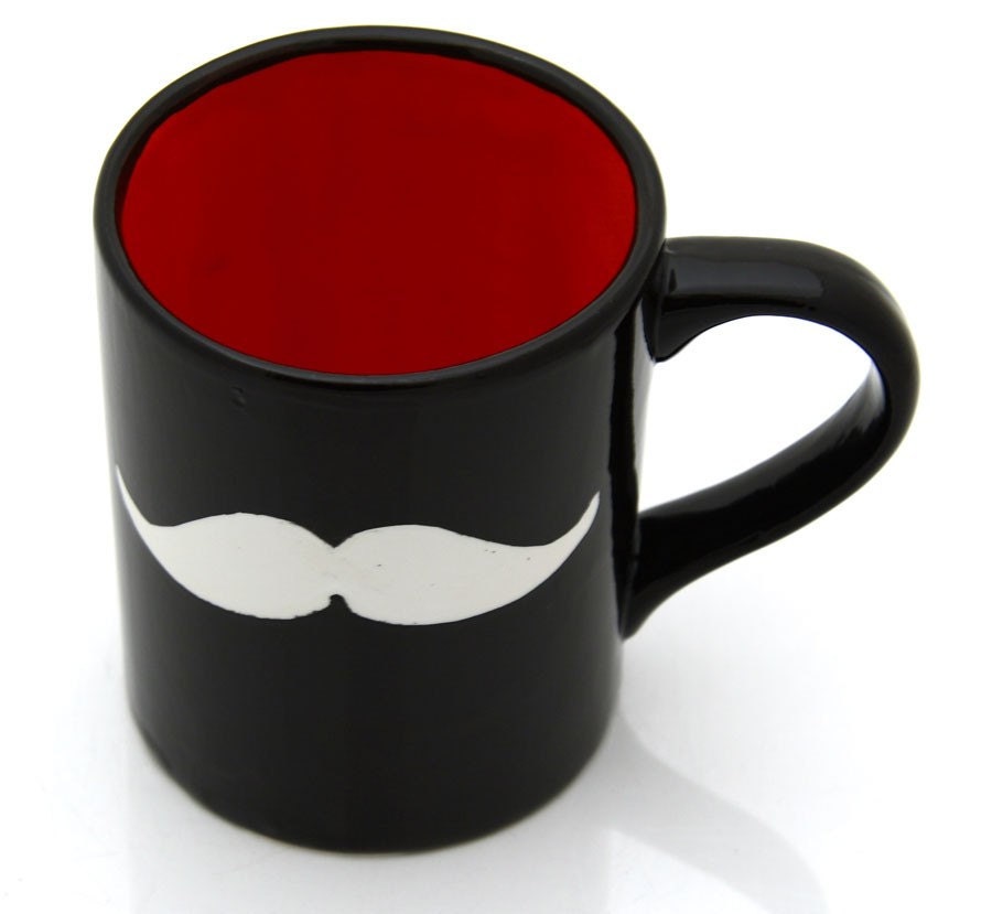 Moustache Mug Black with white Moustache Red Interior
