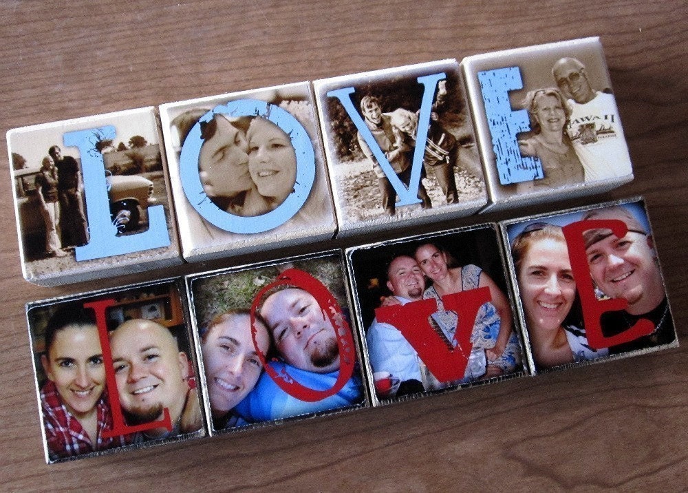 PERSONALIZED GIFT for Mother's Day- Photo Letter Blocks- set of 4- LOVE