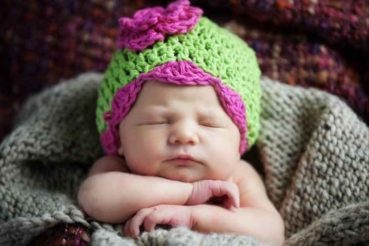 Pink and Green Newborn Shell Beanie