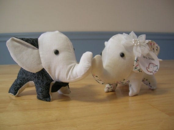 Tiny Stuffed Couple Elephants- Mr. and Mrs. Smith