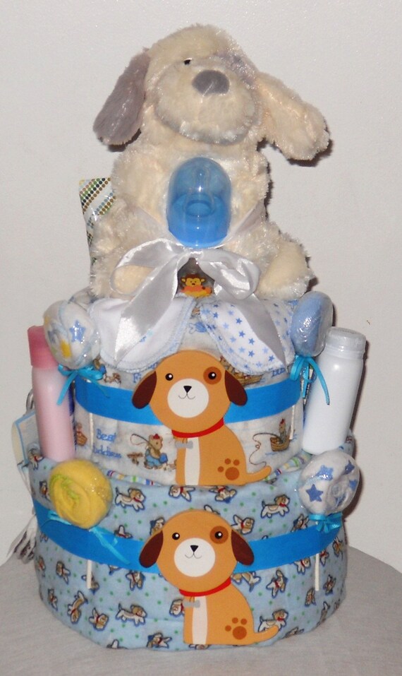FREE SHIPPING Boys 2 Tier Puppy Receiving Blanket
Diaper Cake