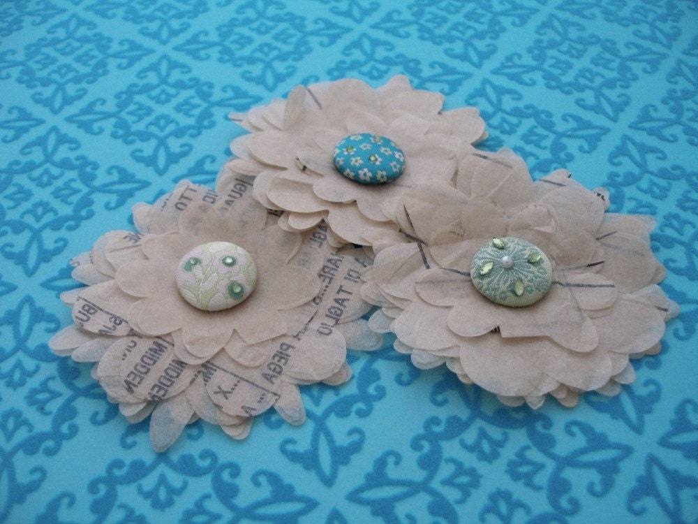 Sewing Pattern Petals -  Teal and Green Flower Embellishments