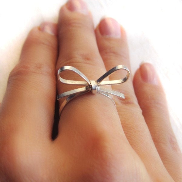 Skinny Sterling Silver Forget Me Knot Bow Tie Ring