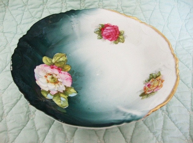 Vintage hand painted rose dish