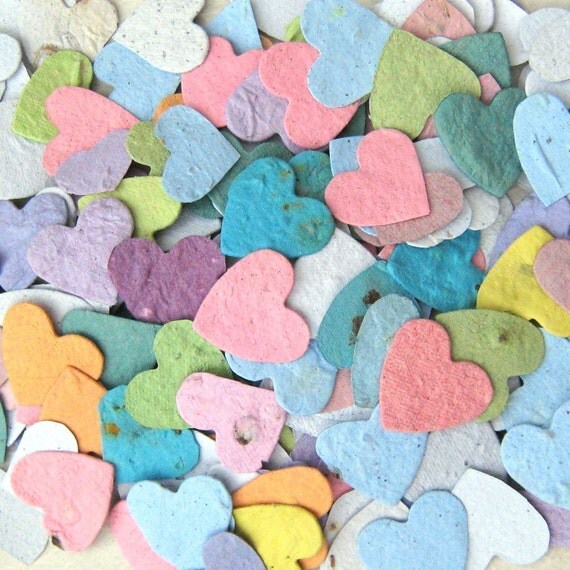 200 CUSTOM COLORS - Plantable Hearts - Handmade Paper with Flower Seeds - Assorted and Custom Color Options