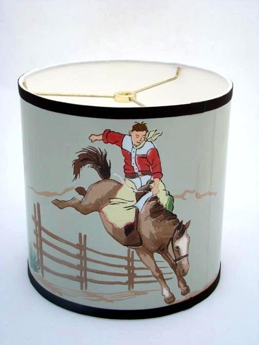 wallpaper drum. Vintage Wallpaper Drum Shade 1940#39;s Rope and Ride Cowboy. From Fondue
