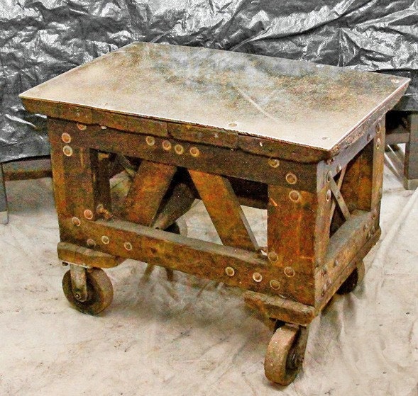 FRENCH VINTAGE INDUSTRIAL ROLLING TABLE CART ON WHEELS – SOLD