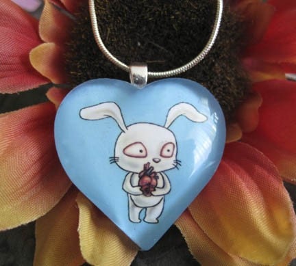 Bunny Love Heart Glass Pendant