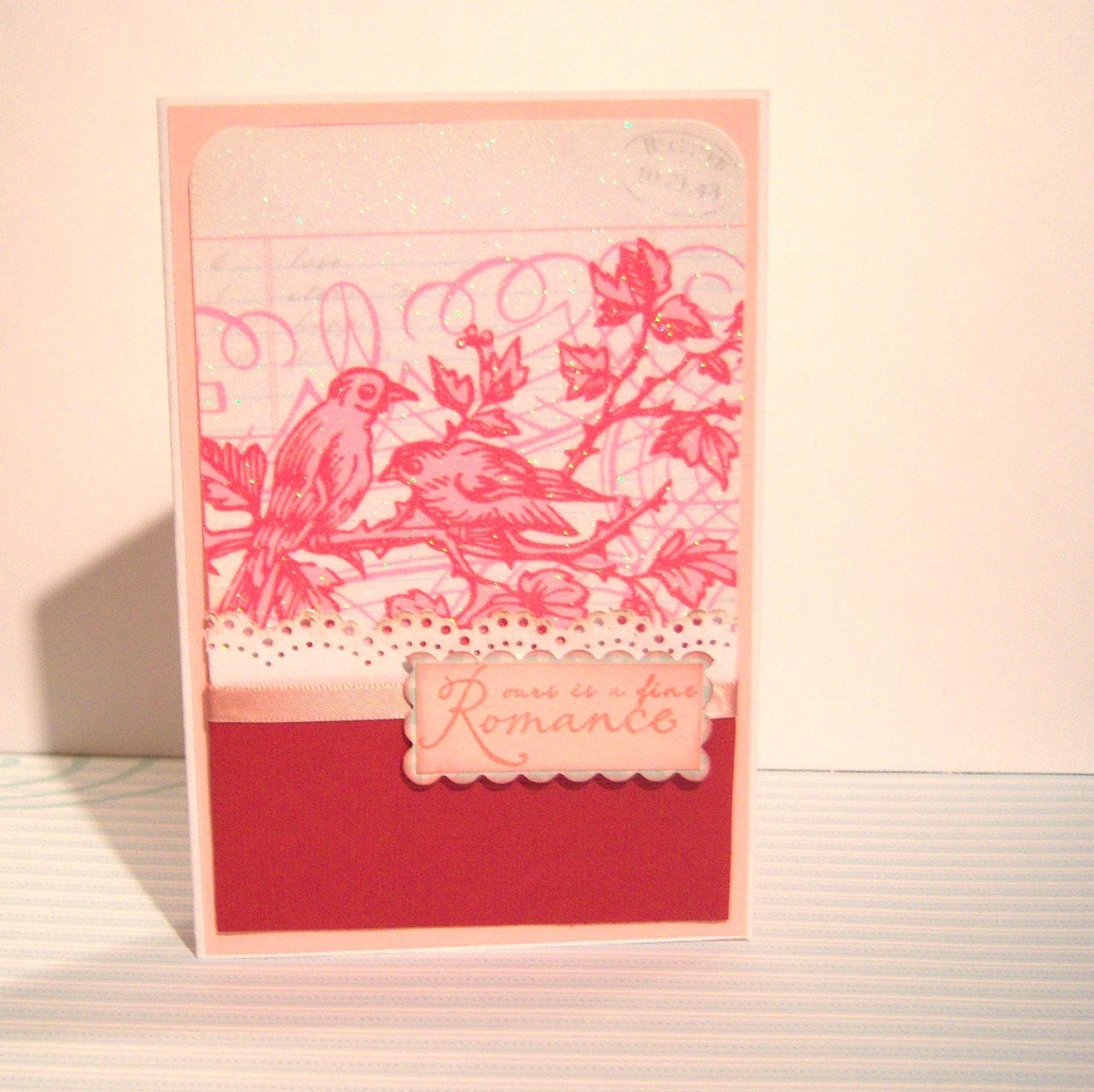 Ours is a Fine Romance Pink Love Handmade Greeting Card