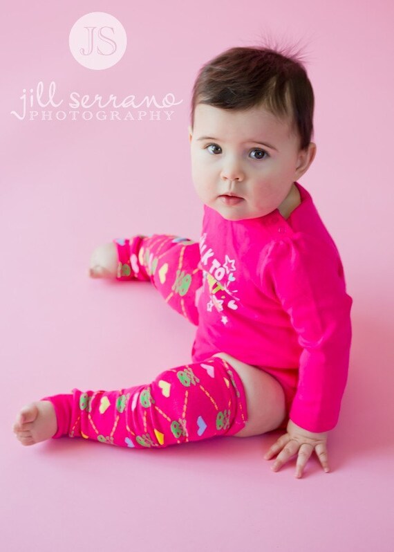 Crawler Covers Baby Toddler Leg Warmers--Hot Pink with Skulls and Hearts
