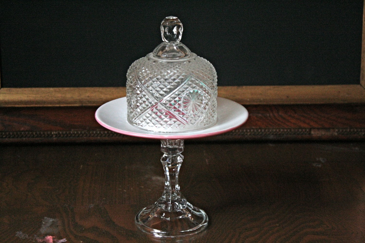Mini cake stand with dome, cupcake stand or display pedestal- Hidden Heart