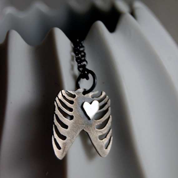 rib Cage with Heart Silver Necklace - Ready to Ship - by Markhed