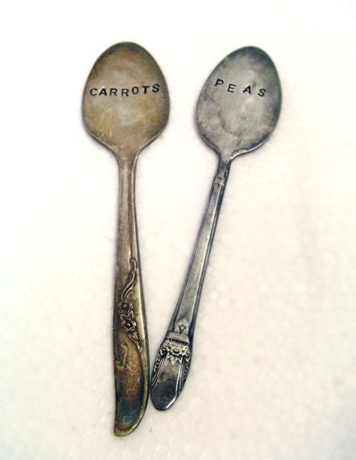 Gift for Best Friend, Maid of Honor, Sweetheart - Peas and Carrots Antique Silverware Spoon Garden Marker