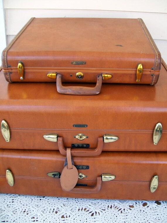Vintage Samsonite Brown Leather Luggage set With Briefcase FREE SHIPPING