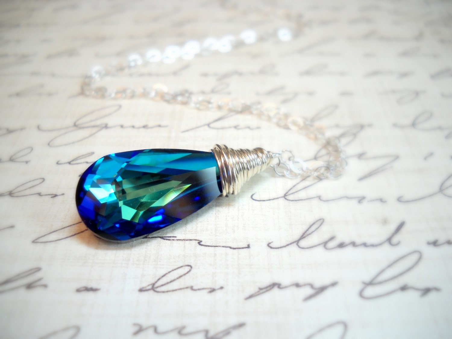 Bermuda Blue Swarovski Crystal Sterling Silver Necklace