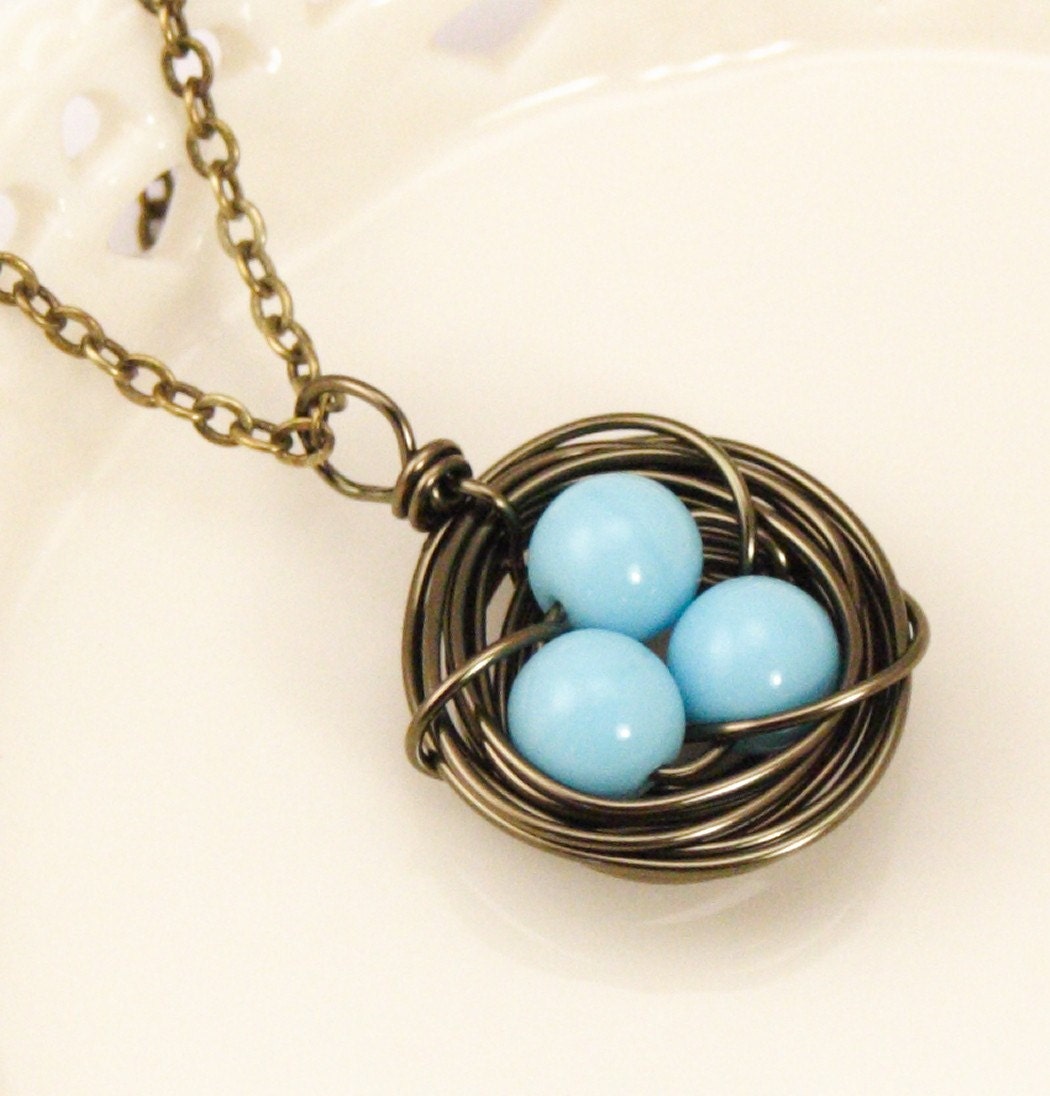 Darling Bird Nest Necklace With Robin's Eggs