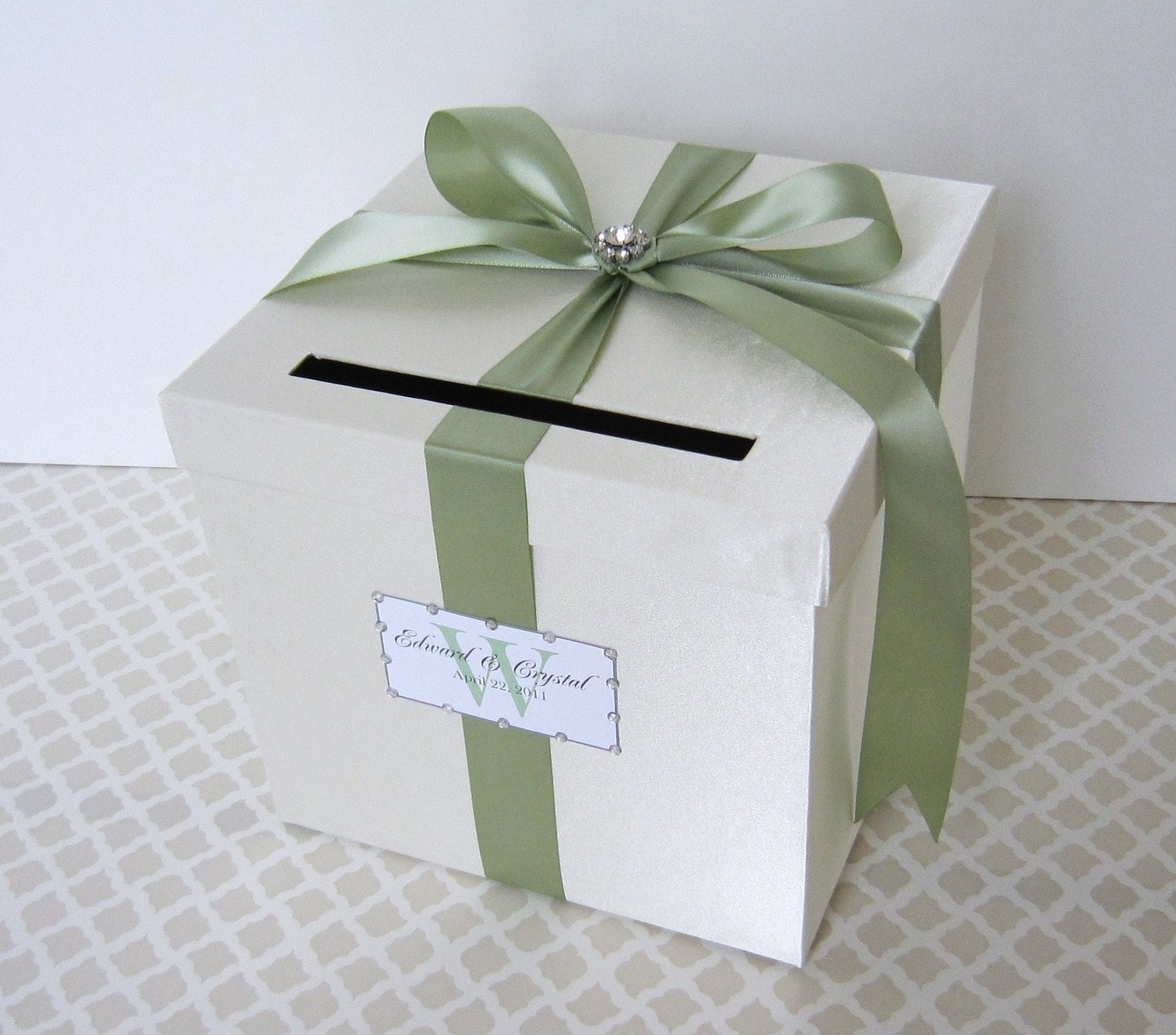 Wedding Card Box Ivory Sage Green Money Holder Custom Made ANY Color and