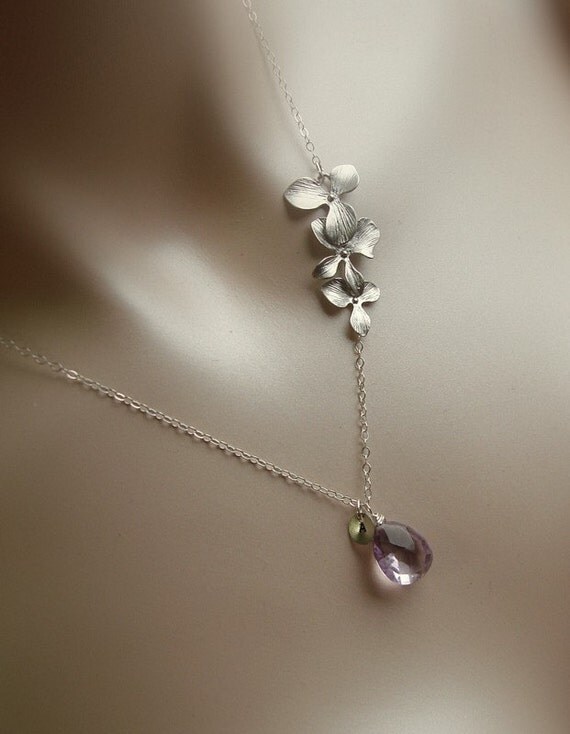 THE ORIGINAL VERSION -Personalized  Silver orchid , 1 initial disc , light purple amethyst  sterling silver chain necklace - custom initial and stone /gold optional