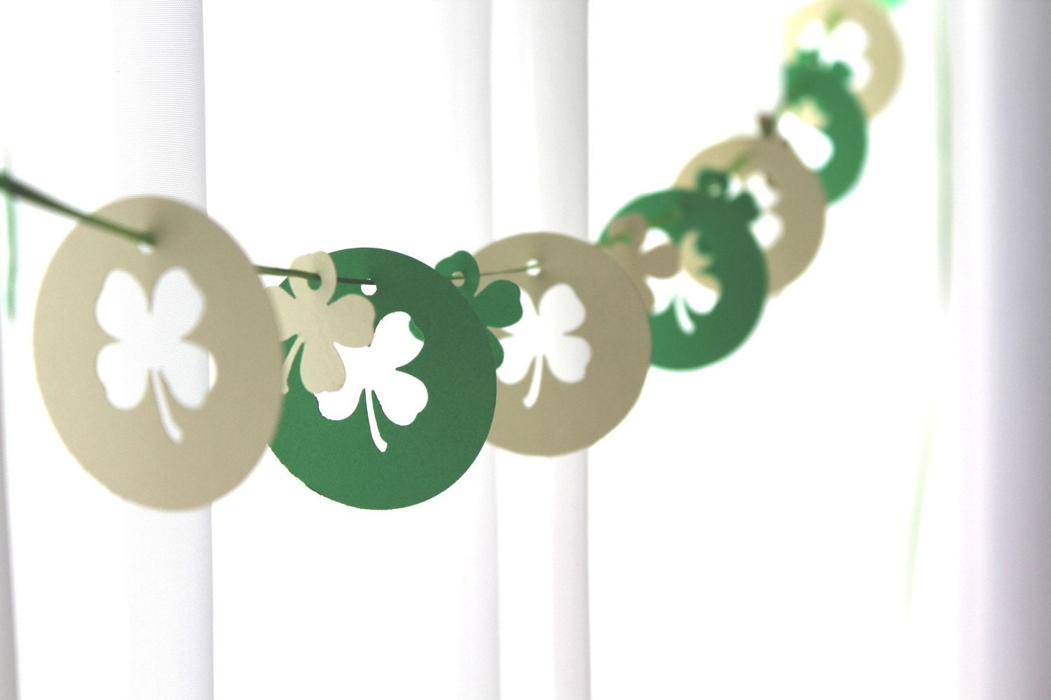 6 Foot - St Patricks Day Shamrocks in Green and White Party Banner Garland perfect for Parties, Bridal or Baby Showers