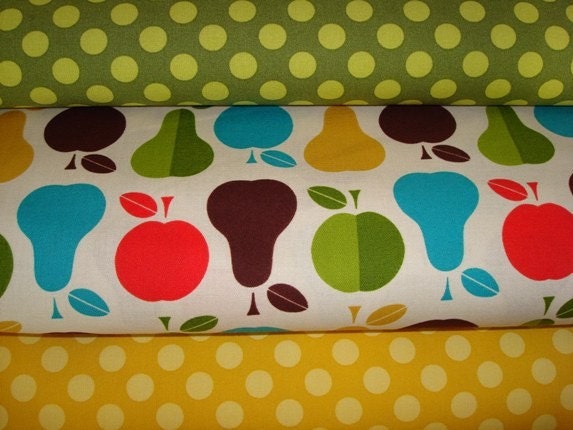Moss and Mustard Ta dots and Apples and Pears Fabric-1 yard each- Total of  3 yard of fabric