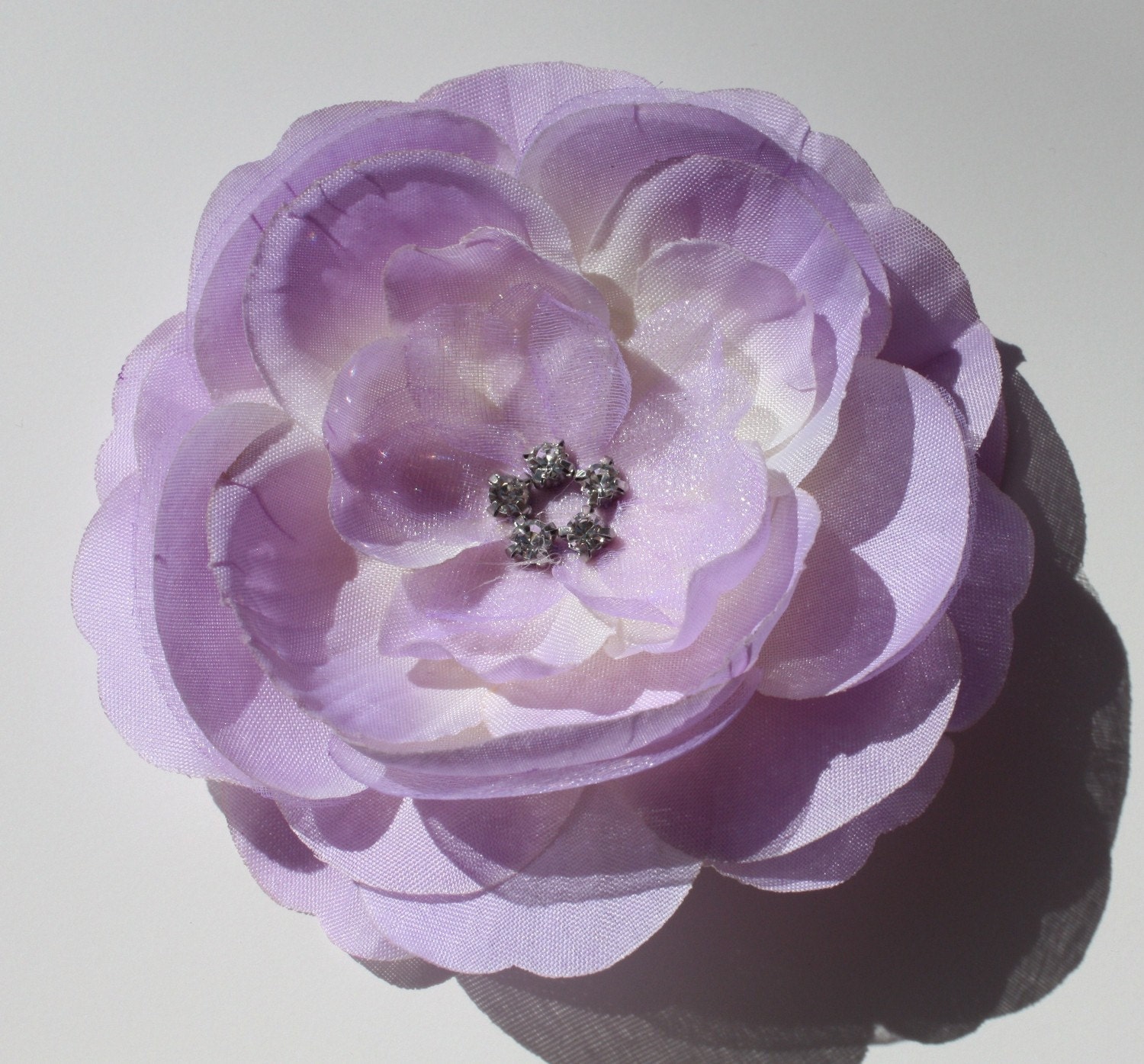 Light Purple Boutique Layered Flower Hair Clip With Rhinestones