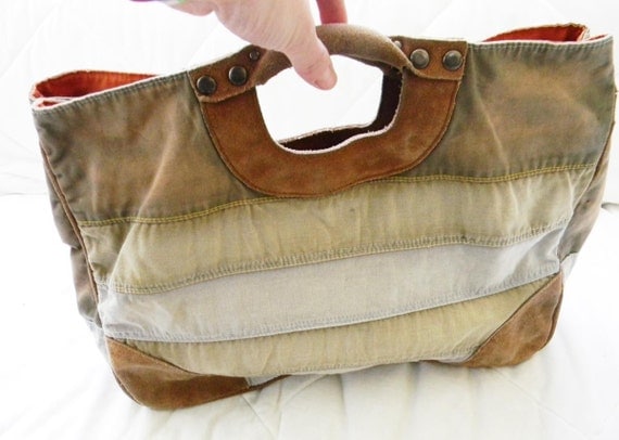 Distressed Leather and Canvas Tote