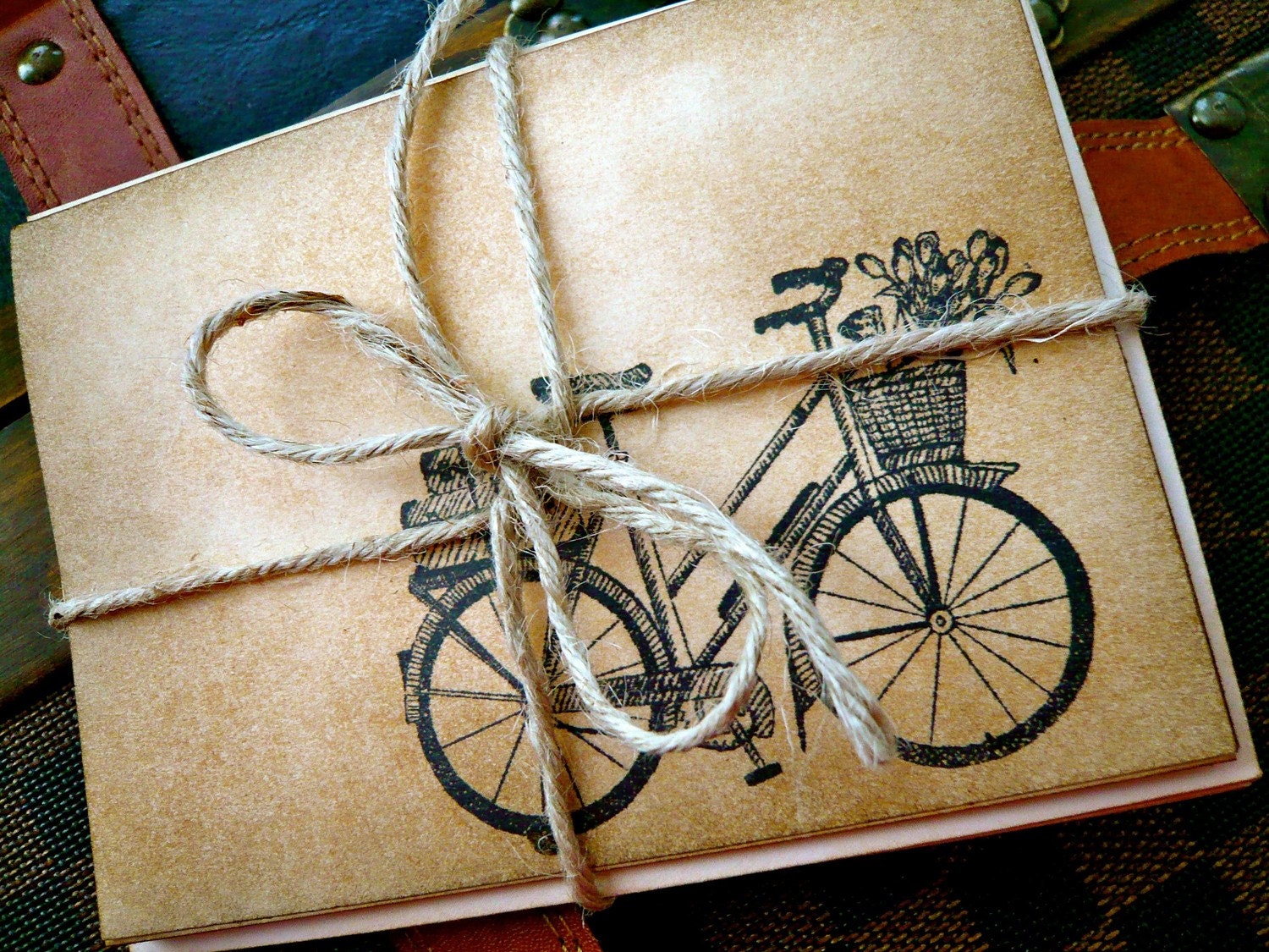 Set of 5 Vintage Inspired Blank Note Cards - Bicycle