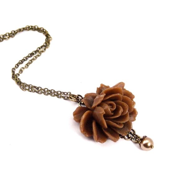 Collette Coffee Brown Rose Necklace