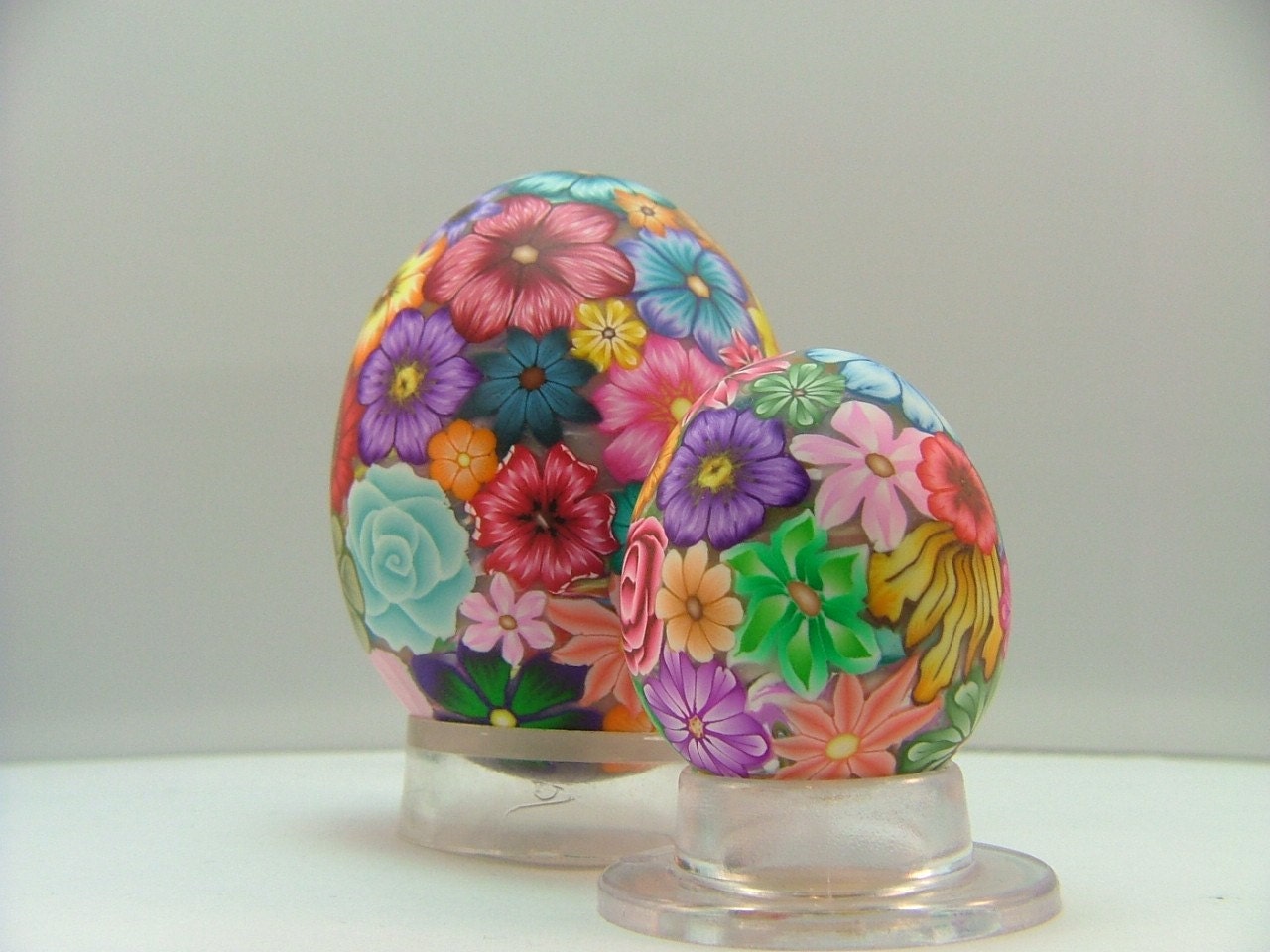 Colorful Millefiori Floral Polymer Clay Covered Quail Egg
