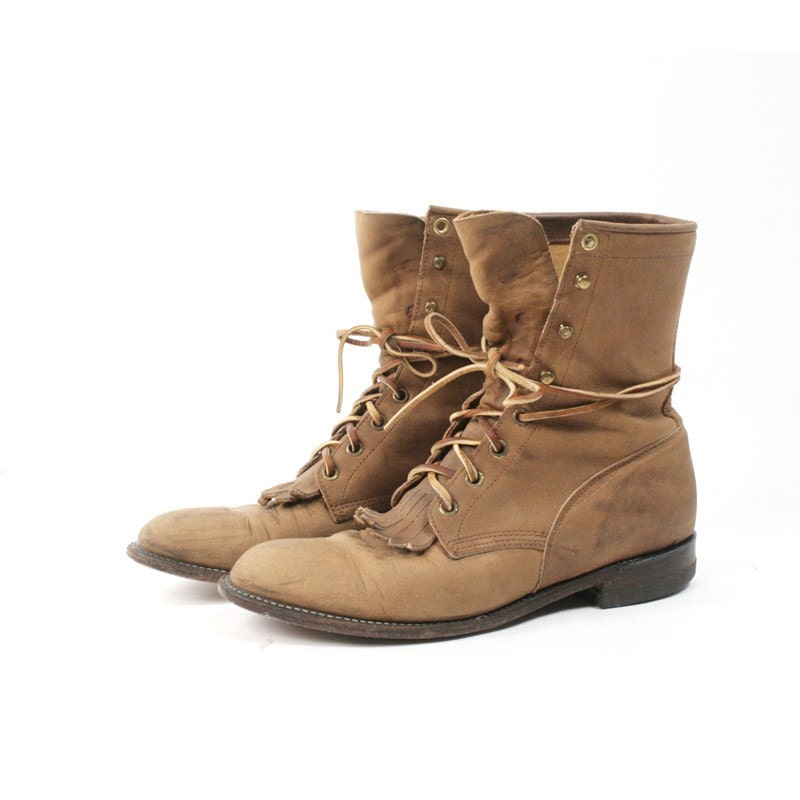 size 8 brown leather lace up boots by Justin