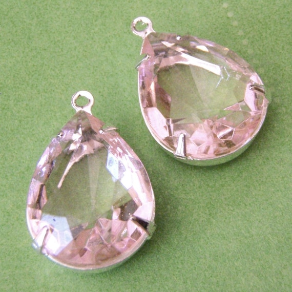 Sheer Pink Vintage Glass Pear Jewels in Silver PLated Settings