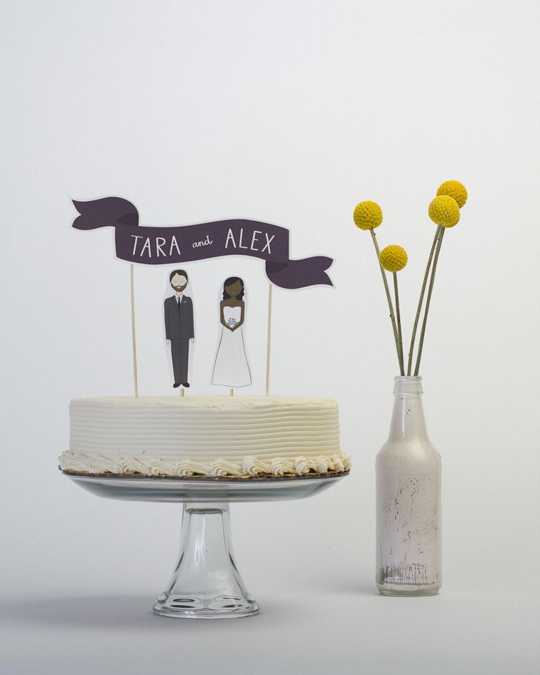 Cake Topper Set - Custom Cake Banner No. 2 / Bride and/or Groom Cake Toppers