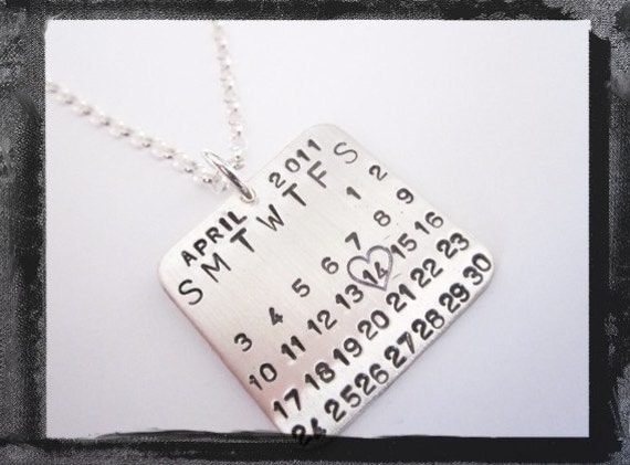 Custom Hand Stamped Sterling Silver Personalized Calendar Necklace