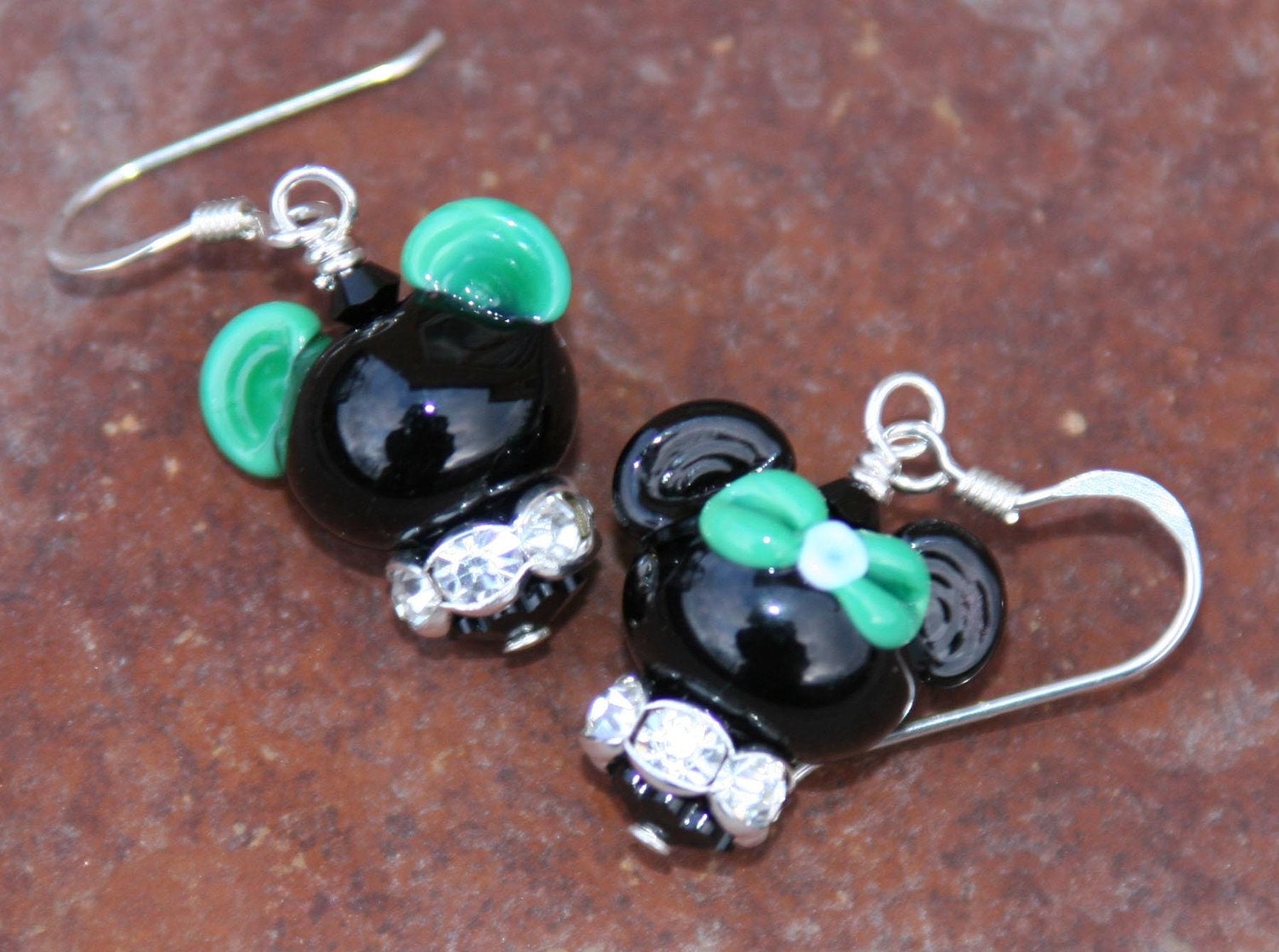Lucky Green St Patricks Day One Mickey and One Minnie Mouse DeSIGNeR EaRRiNgs makes this a match made in Magical Heaven