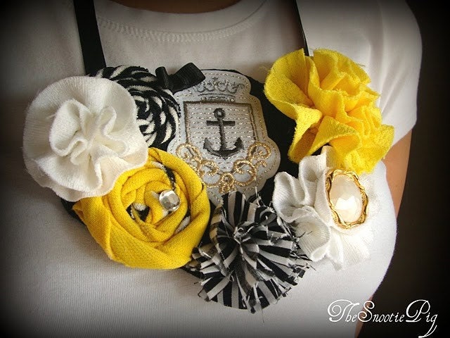 Free Shipping Sail Away Yellow,Black and Gold Nautical Sailor Bib Necklace