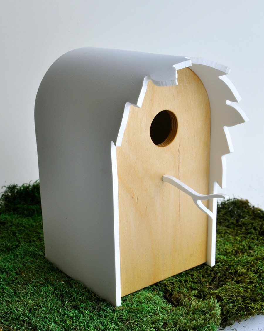 Modern Birdhouse 'Canopy'  - Contemporary birdhouse, modern garden, tree leaves silhouette