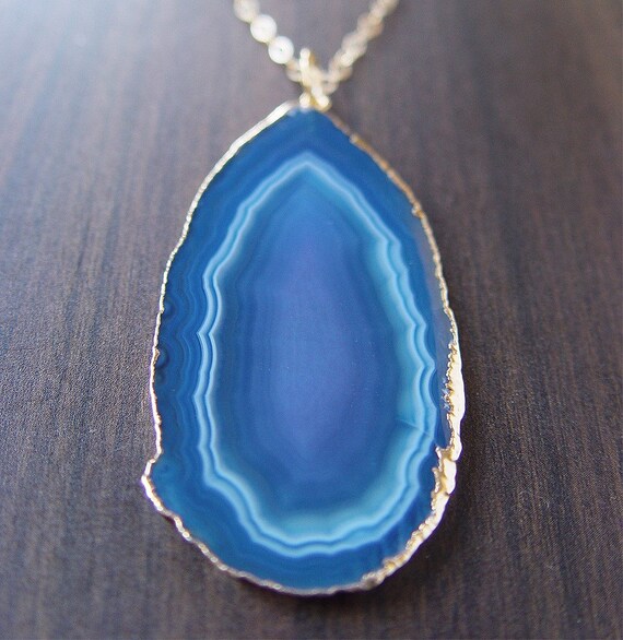 Midnight Blue  Agate Druzy 24k Gold Necklace