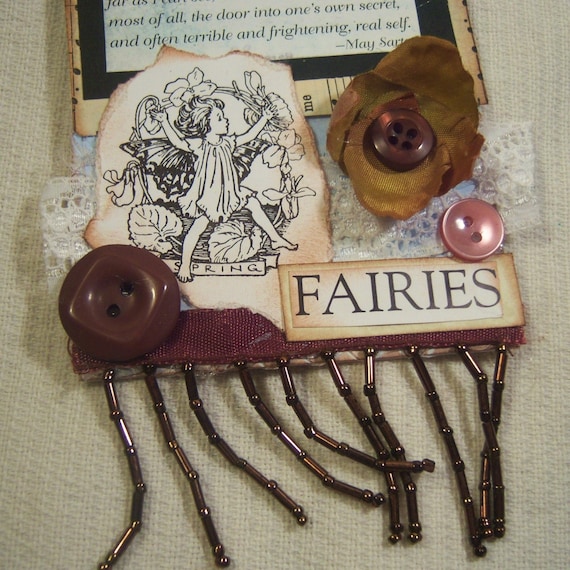 Sewn Shabby Vintage Hang Tag Spring Fairies Lace Details Embellishments