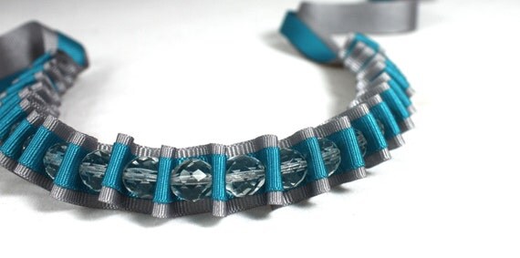 Abbellisca - Turquoise and Grey Pleated Ribbon Necklace