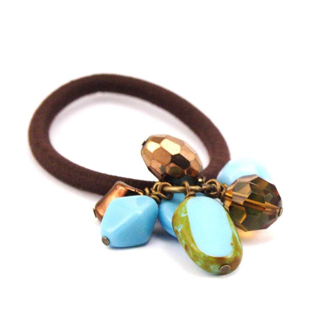 SUMMER SALE REDUCED 25% - Hair Elastic - Turquoise and Chocolate