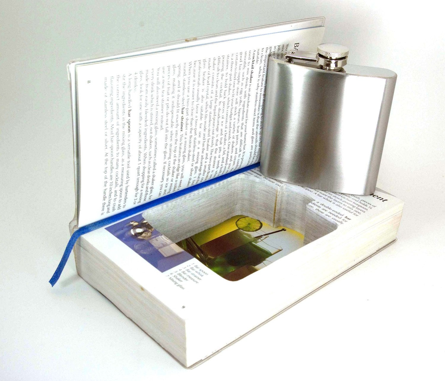 Hollow Book Safe -  The Bartender's Guide with Flask Cut-Out (flask included)